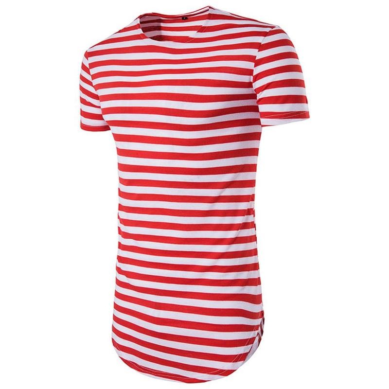 Men Hip Hop T shirts Striped Short Sleeve T Shirt Extended Men Oversized T Shirt Man